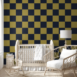 Elegantes Gold- und Navy-Blue-Checkered-Muster Tapete