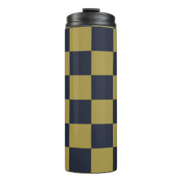 Elegantes Gold- und Navy-Blue-Checkered-Muster Thermosbecher