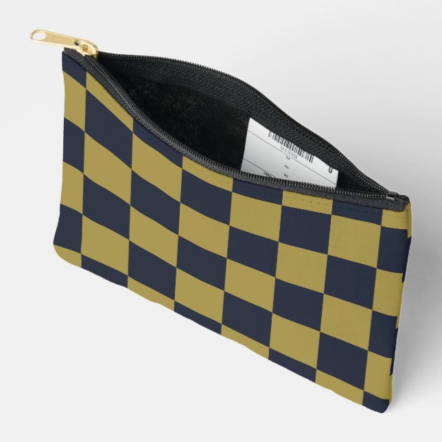 Elegantes Gold- und Navy-Blue-Checkered-Muster Zubehörtasche (Offen)