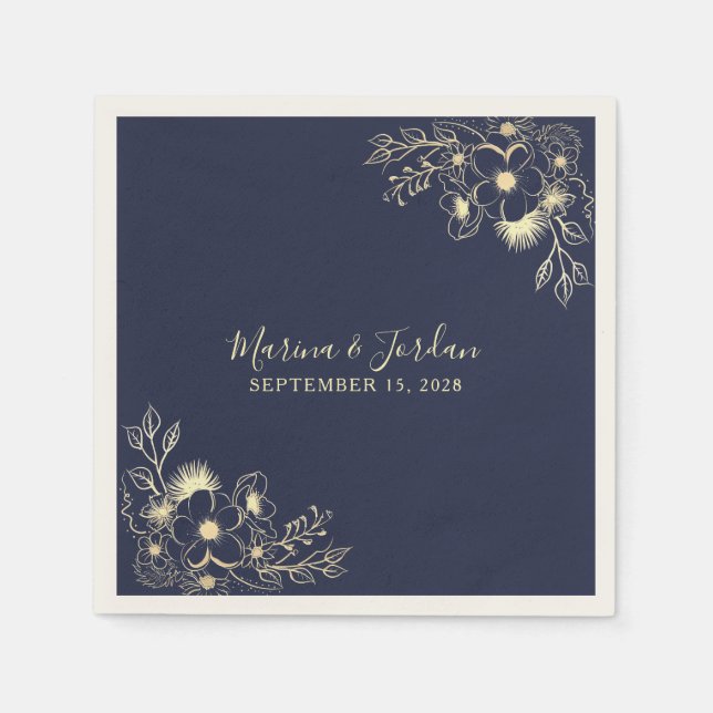 Elegantes Gold und Navy Blue Wedding Napkins Serviette (Vorderseite)