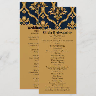 Elegantes Gold- und Navy-Damaskus-Vintage-Musterde Einladung