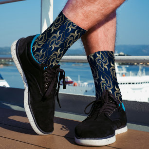 Elegantes Gold- und Navy-Streifen Blumenmuster Socken