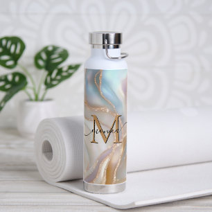 Elegantes Gold- und Perlmutt-Monogramm Namensperso Trinkflasche