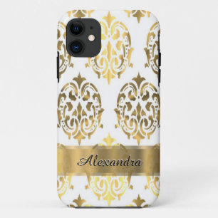Elegantes Gold und personalisierter Damast iPhone 11 Hülle