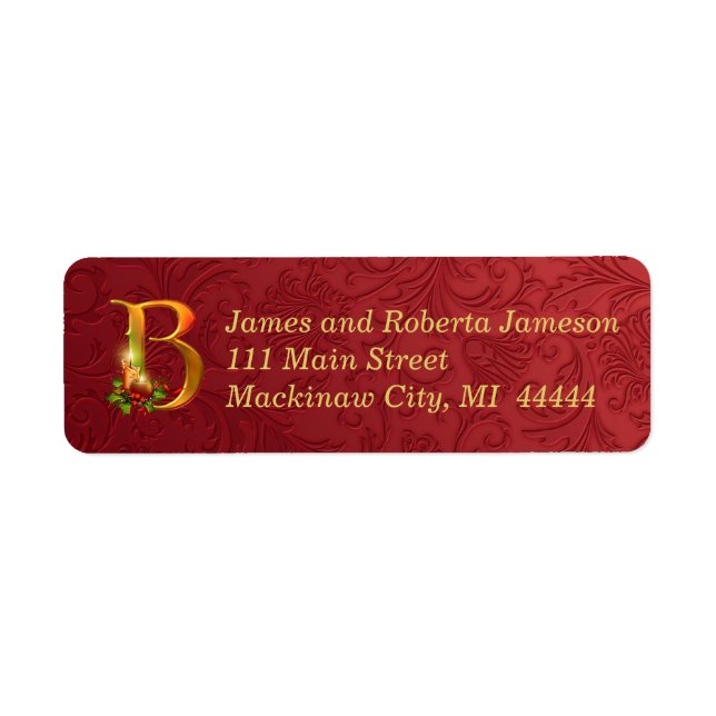 Elegantes Gold und Red Monogram Weihnachtslabel B (Vorne)
