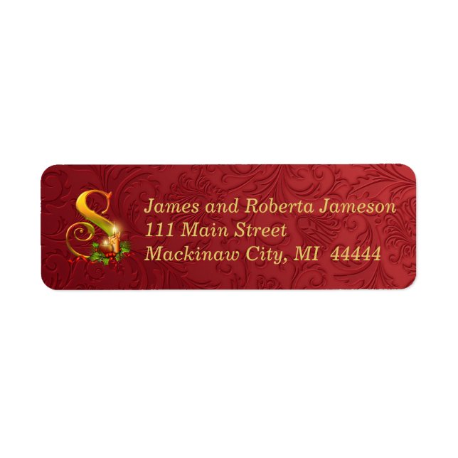 Elegantes Gold und Red Monogram Weihnachtslabel S (Vorne)