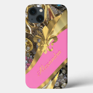 Elegantes Gold und rosa personalisiert iPhone 13 Hülle