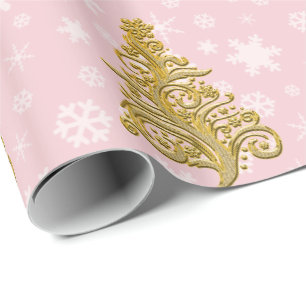 Elegantes Gold- und Rosa-Weihnachtsbaummuster Geschenkpapier