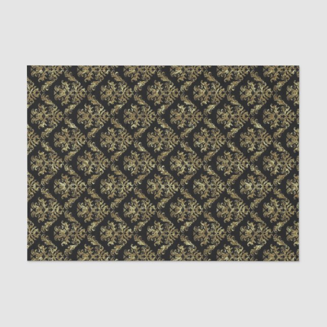 Elegantes Gold- und Schwarz-Blumen-Muster Seidenpapier (Vorderseite)