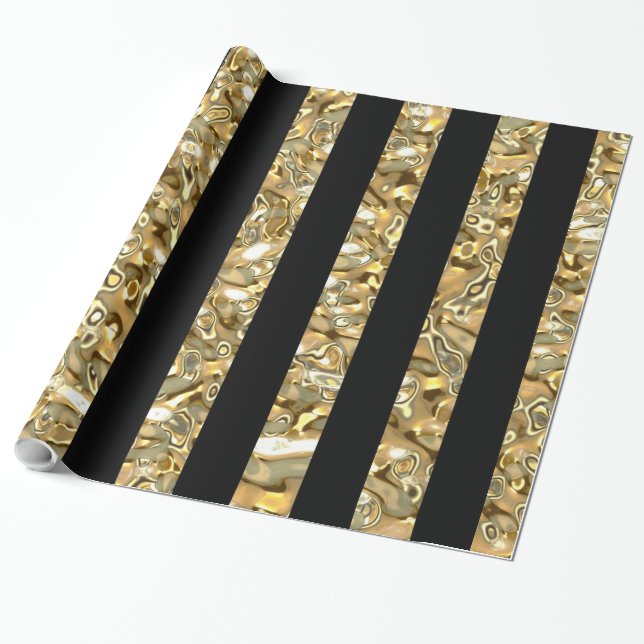 Elegantes Gold und schwarz gestreift Geschenkpapier (Ungerollt)