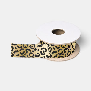 Elegantes Gold- und Schwarz-Glitter-Leopardenfleck Satinband