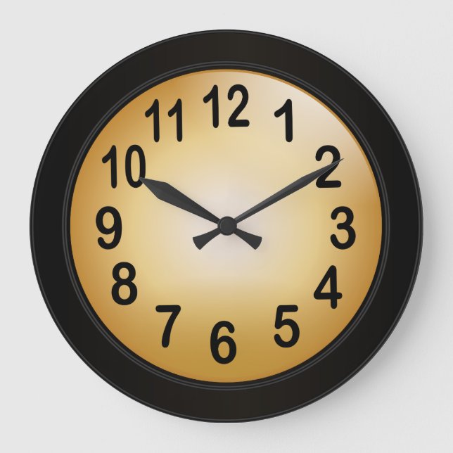 Elegantes Gold und Schwarz mit feinen schwarzen Za Große Wanduhr (Vorderseite)