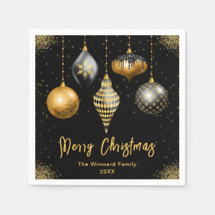 Elegantes Gold- und Schwarz-Ornament Weihnachten Serviette
