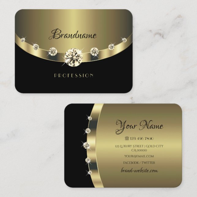 Elegantes Gold und schwarz schimmernde Juwelen Rhi Visitenkarte (Vorne/Hinten)