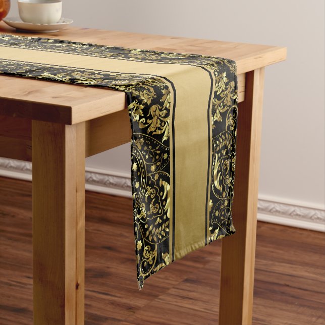 Elegantes Gold und schwarze, blumengeschmückte Spi Großer Tischläufer (Beispiel)