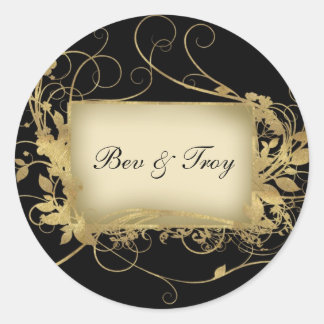 Elegantes Gold und schwarzer Swirl-Design - passen Runder Aufkleber