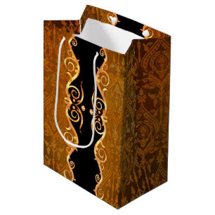 Elegantes Gold und schwarzes Design Mittlere Geschenktüte