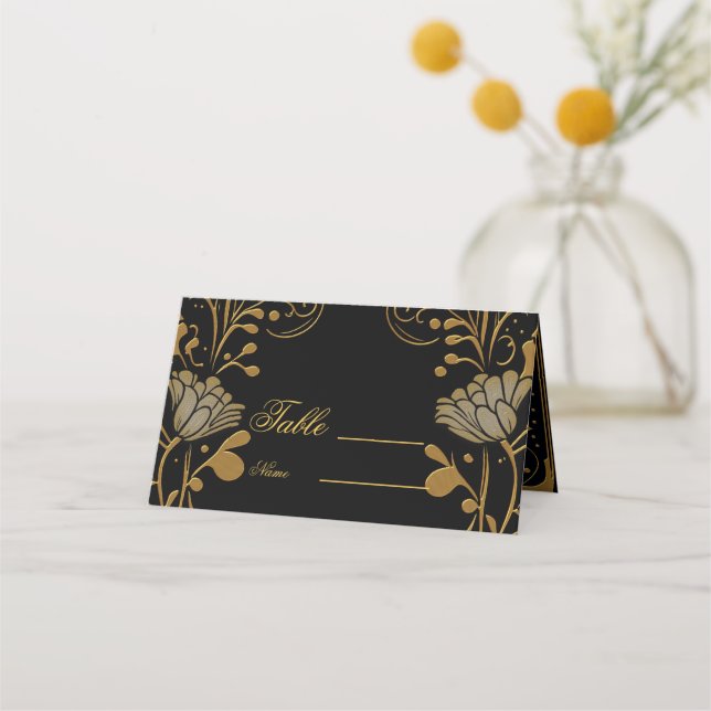 Elegantes Gold und schwarzes Design Platzkarte (Vorderseite)