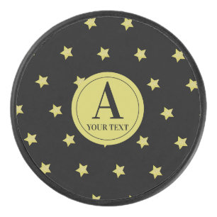 Elegantes Gold- und Schwarzes Sternmuster-Monogram Eishockey Puck