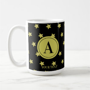 Elegantes Gold- und Schwarzes Sternmuster-Monogram Kaffeetasse