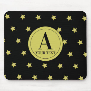 Elegantes Gold- und Schwarzes Sternmuster-Monogram Mousepad