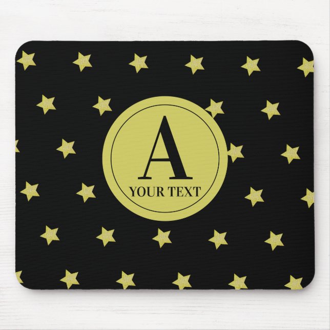 Elegantes Gold- und Schwarzes Sternmuster-Monogram Mousepad (Vorne)