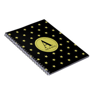Elegantes Gold- und Schwarzes Sternmuster-Monogram Notizblock