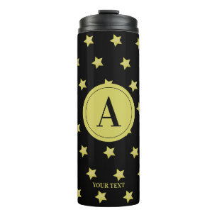 Elegantes Gold- und Schwarzes Sternmuster-Monogram Thermosbecher