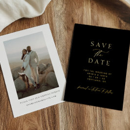 Elegantes Gold- und Schwarzfoto Hochzeit Save-the- Folieneinladung
