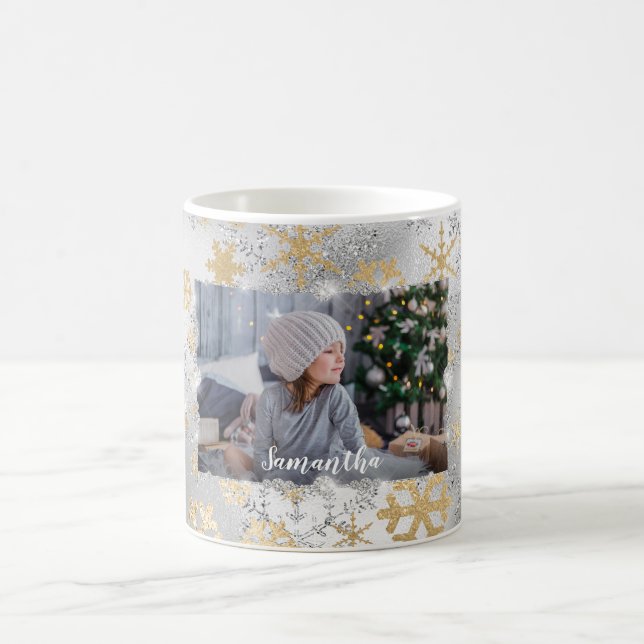 Elegantes Gold- und Silberschneeflocken nach Kunde Kaffeetasse (Mittel)