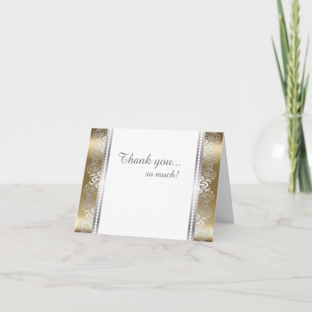 Elegantes Gold- und Silberspitzen-Design | Worte Dankeskarte (Vorderseite)