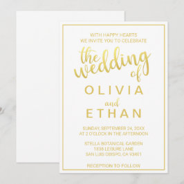 Elegantes Gold und Weiß klassisch Hochzeitsempfang Einladung