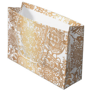 Elegantes Gold und Weiß Mandala Muster Großes Ge Große Geschenktüte