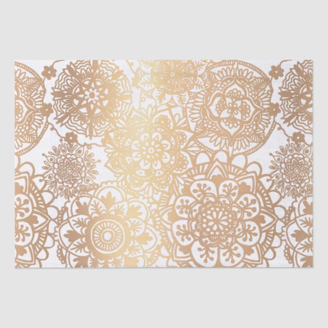Elegantes Gold und Weiß Mandala Muster Seidenpapier (Vorderseite)