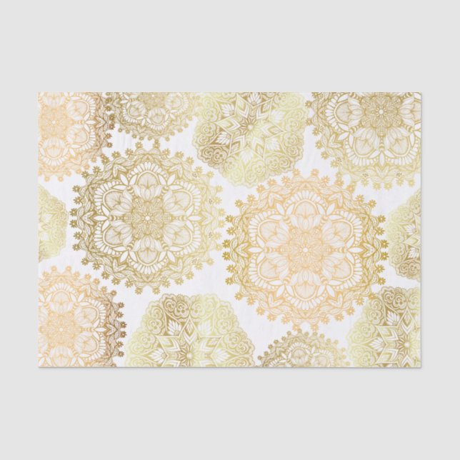 Elegantes Gold und Weiß Mandala Muster Seidenpapier (Vorderseite)