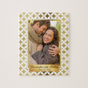 Elegantes Gold- und Weiß-Paar-Foto-Puzzle