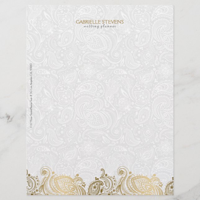 Elegantes Gold und Weiß Paisley Lace Briefkopf (Vorderseite)