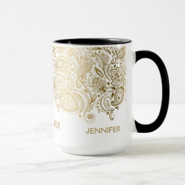 Elegantes Gold und Weiß Paisley Tasse