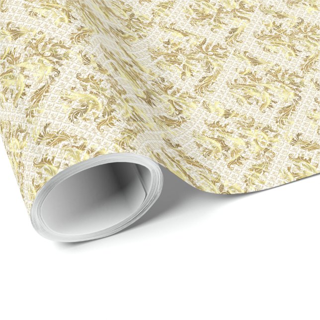 Elegantes Gold- und Weißblumenmuster Geschenkpapier (Rolleneckpunkt)