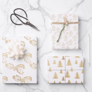 Elegantes Gold und weiße Weihnachten Geschenkpapier Set