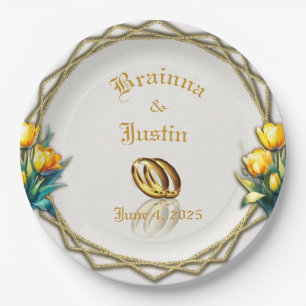 Elegantes Gold und weißes Gelbtuchpapier Pappteller