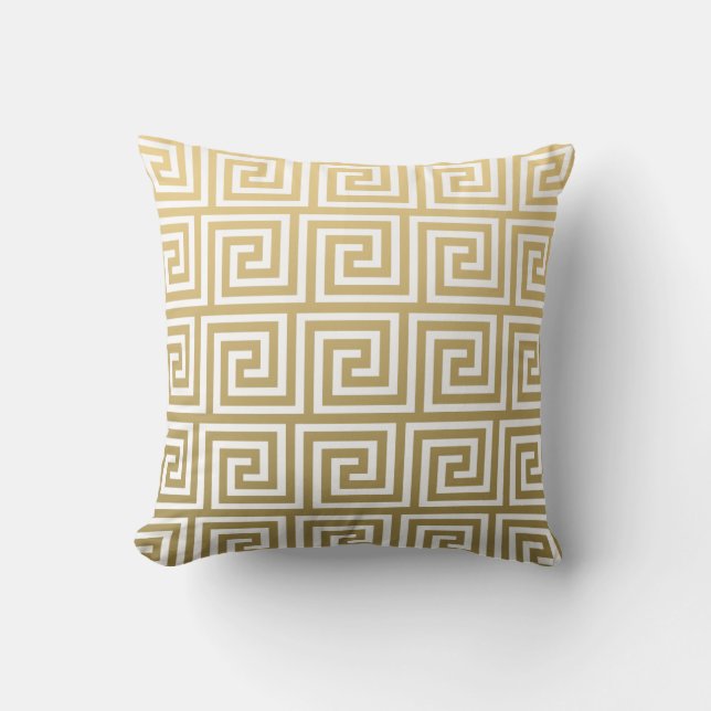 Elegantes Gold und weißes griechisches Kissen (Vorderseite)