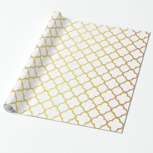 Elegantes Gold und weißes Quatrefoil geometrisch Geschenkpapier (Ungerollt)