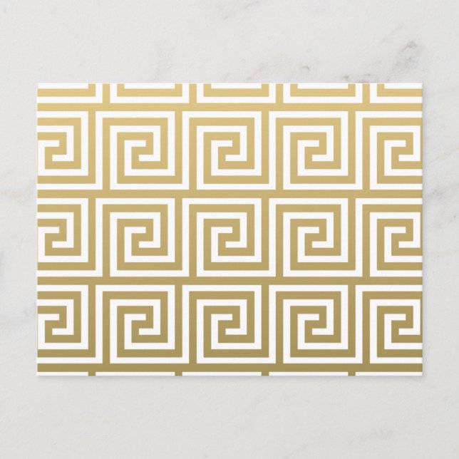 Elegantes Gold- und Weißgriechisches Schlüsselmust Postkarte (Vorderseite)