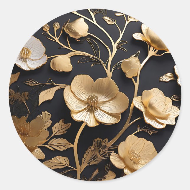 Elegantes Gold- und Weißmuster der Blume Runder Aufkleber (Vorderseite)