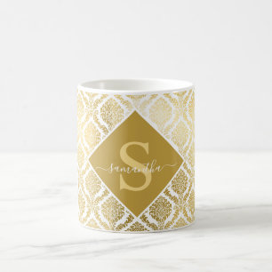 Elegantes Gold und White Damask Personalisiert Kaffeetasse