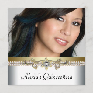 Elegantes Gold und White Foto Quinceanera Einladung