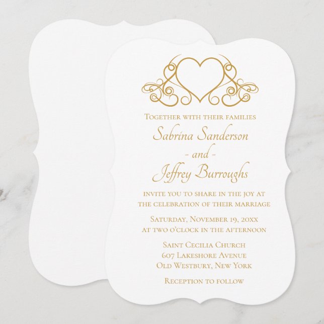 Elegantes Gold- und White-Wedding-Vintag Glam Einladung (Vorne/Hinten)
