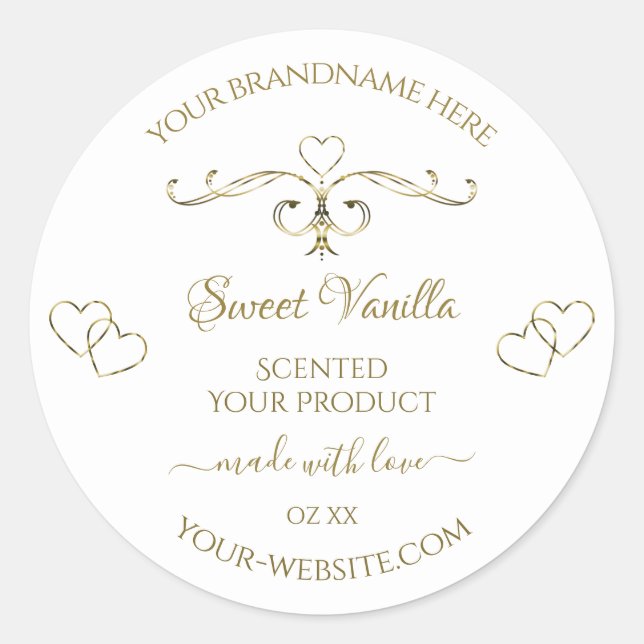Elegantes Gold Verziert Hearts auf den Labels für  Runder Aufkleber (Vorderseite)