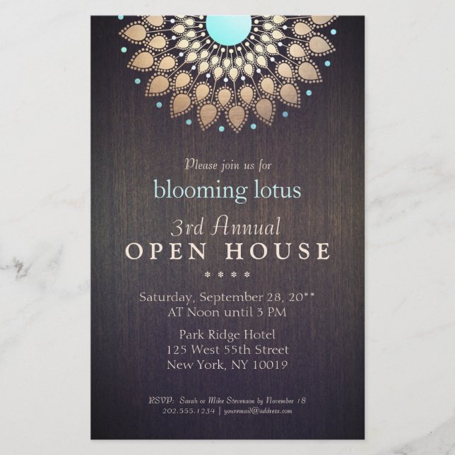 Elegantes Gold Verziert Lotus Mandala Wood Event Flyer (Vorne)